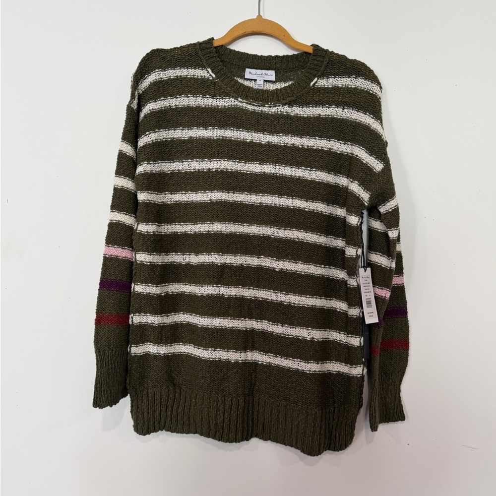 Michael Stars Olive and White Striped Knit sweater